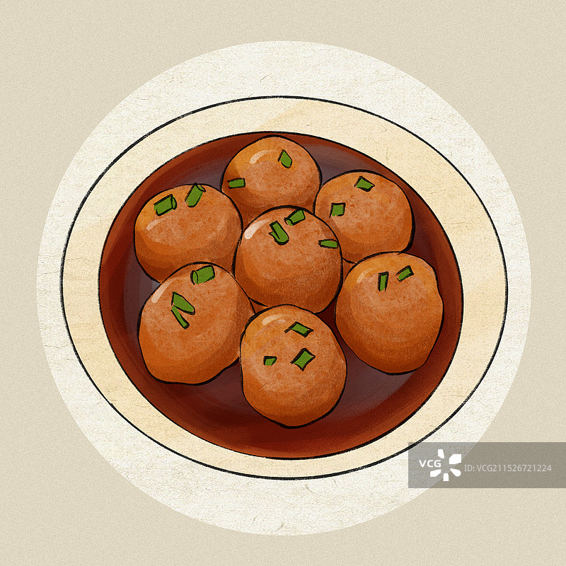 鄱阳湖狮子头-江西省特色美食土特产小吃插画图片素材
