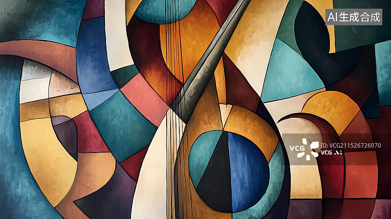 【AI数字艺术】毕加索风格乐器抽象画图片素材
