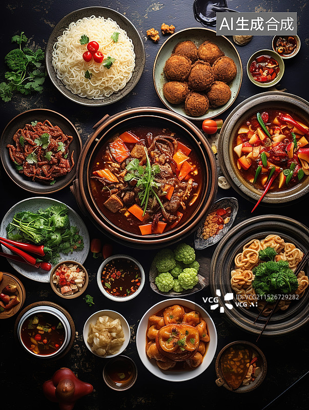 【AI数字艺术】一大桌子丰盛的饭菜图片素材