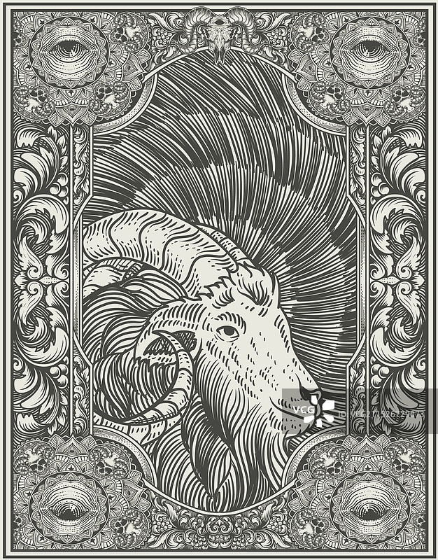 雕刻风格复古山羊图片素材