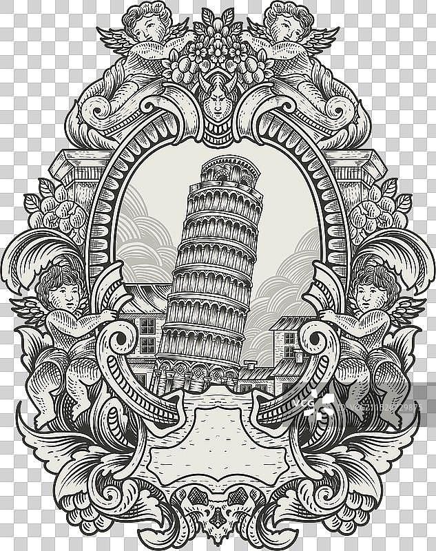 雕刻风格的老比萨斜塔图片素材