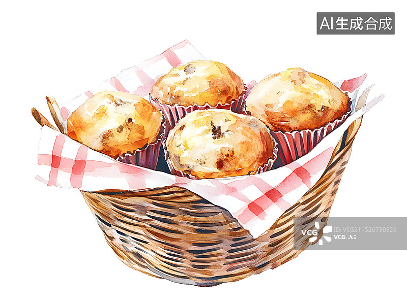 【AI数字艺术】AIGC:水彩画纸杯蛋糕图片素材
