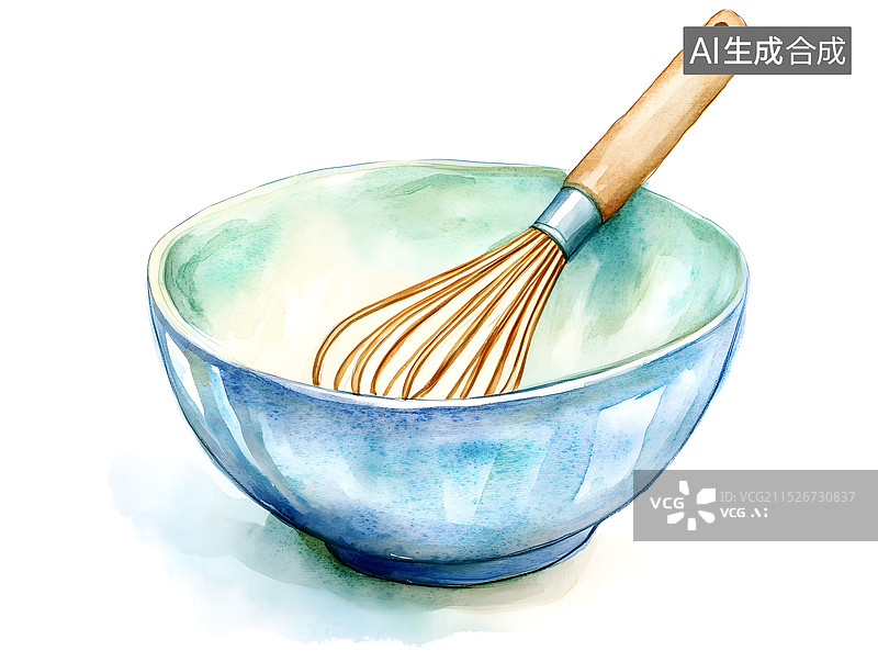 【AI数字艺术】AIGC：空碗里的的搅拌器 水彩画风格 烹饪 制作食物器皿图片素材