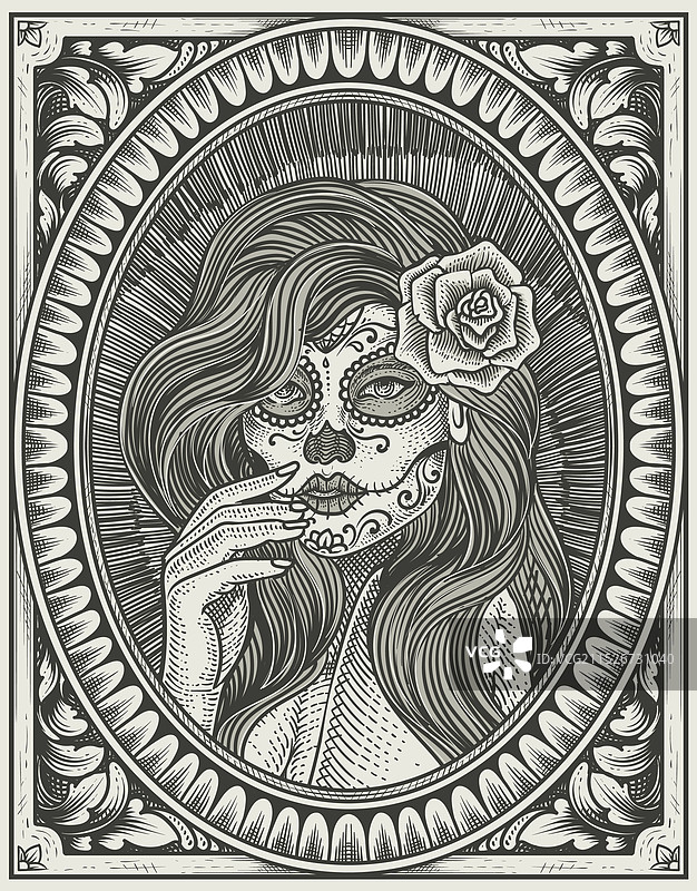 雕刻风格的糖骷髅女人图片素材