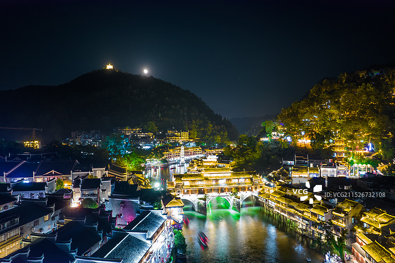 凤凰古城虹桥夜景风光图片素材