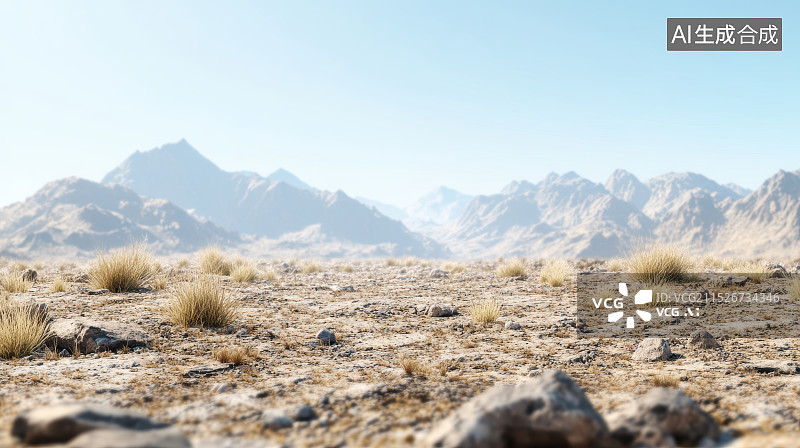 【AI数字艺术】蓝天映衬下的高原荒漠风光图片素材