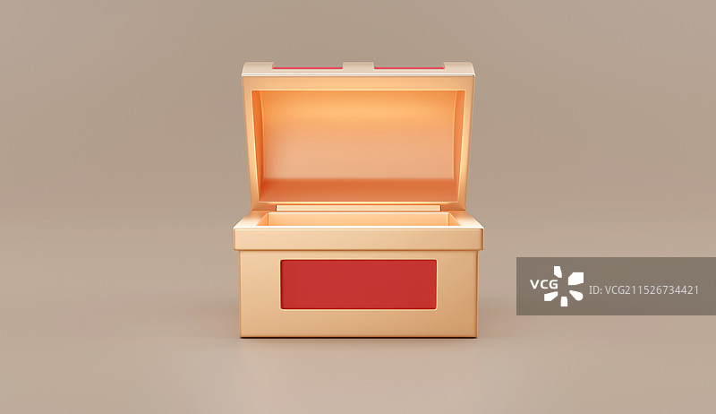 正面完全打开的游戏财富3D宝箱图图片素材