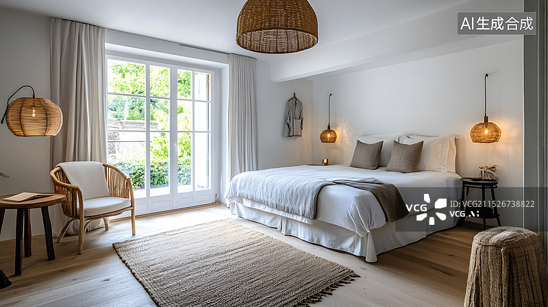 【AI数字艺术】简约舒适的卧室背景图片素材