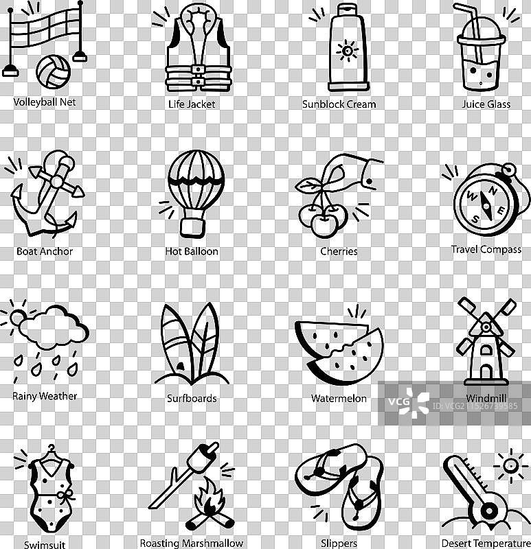 夏季趣味涂鸦图标包图片素材