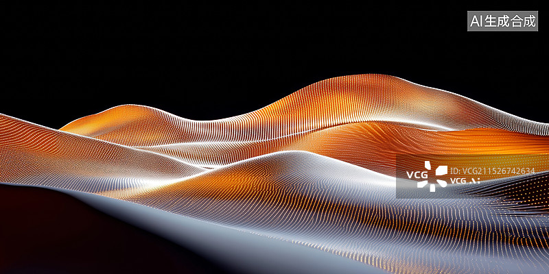 【AI数字艺术】3D高级感质感山脉山丘闪亮沙漠粒子线条一带一路金融商务时尚科技发布会黑底留白金色红色蓝色背景图片素材