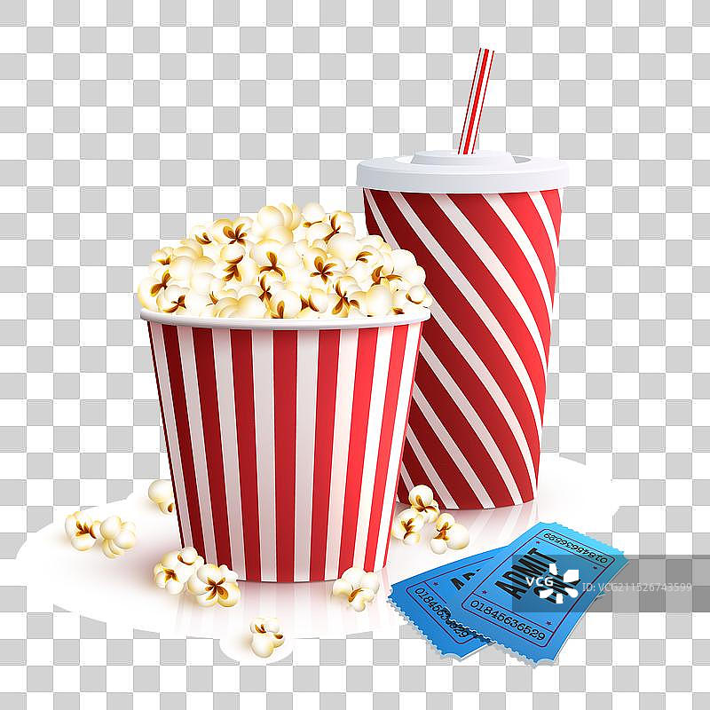 可乐、爆米花和电影票图片素材