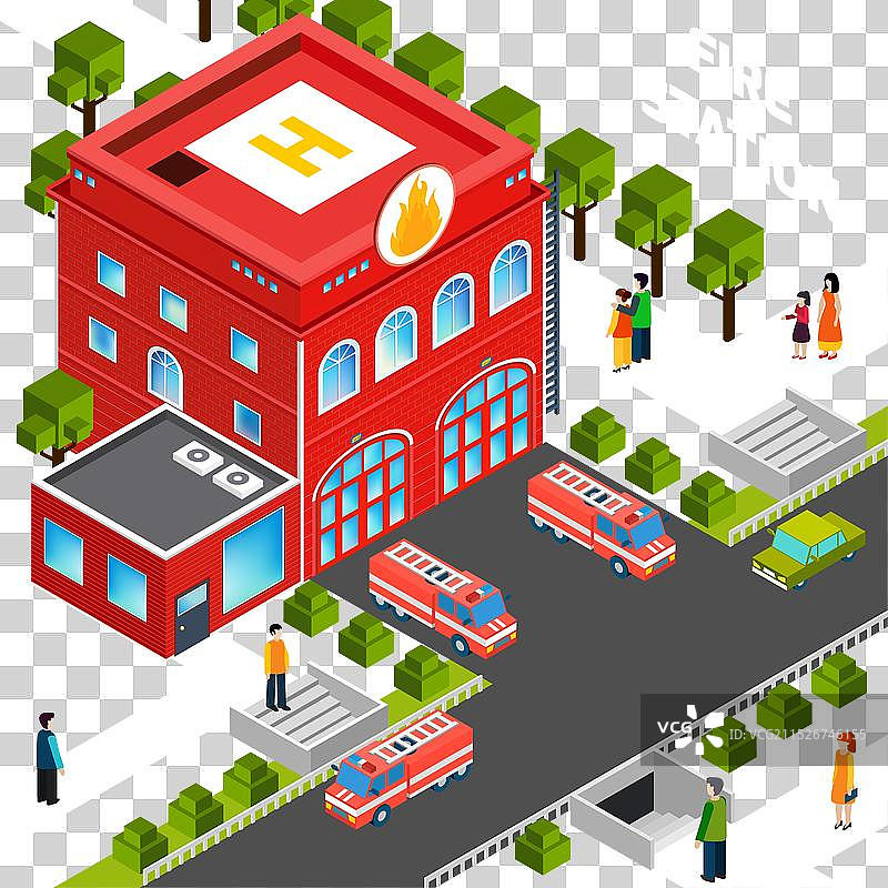 2.5D消防局大楼概念图片素材
