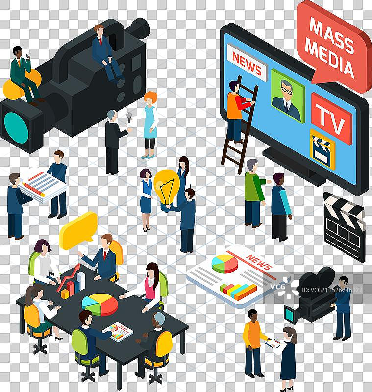 大众媒体等距概念图片素材