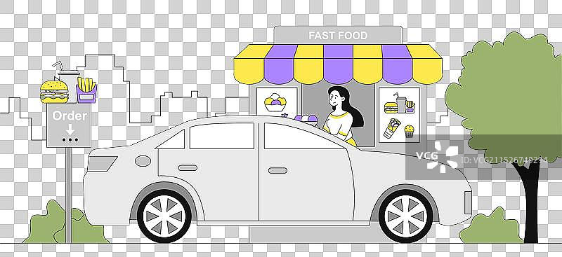 快餐店：妇女在售卖热食图片素材