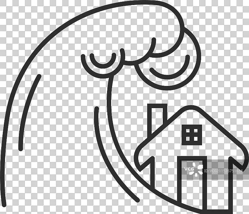 海啸线性图标：城市洪水灾害图片素材