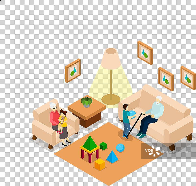 祖父母与孩子在家2.5D banner图片素材