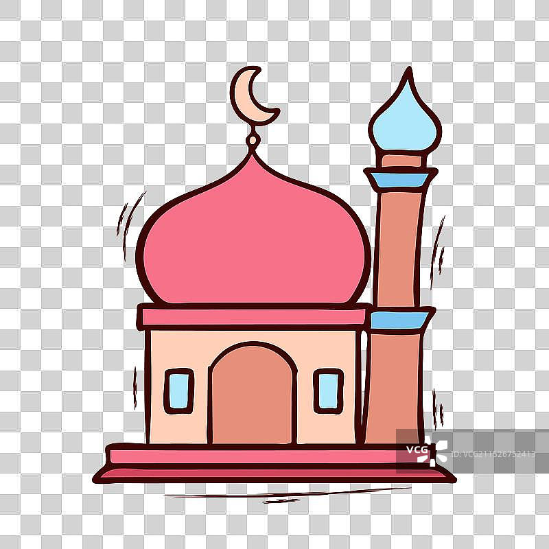 彩色手绘简约清真寺图片素材