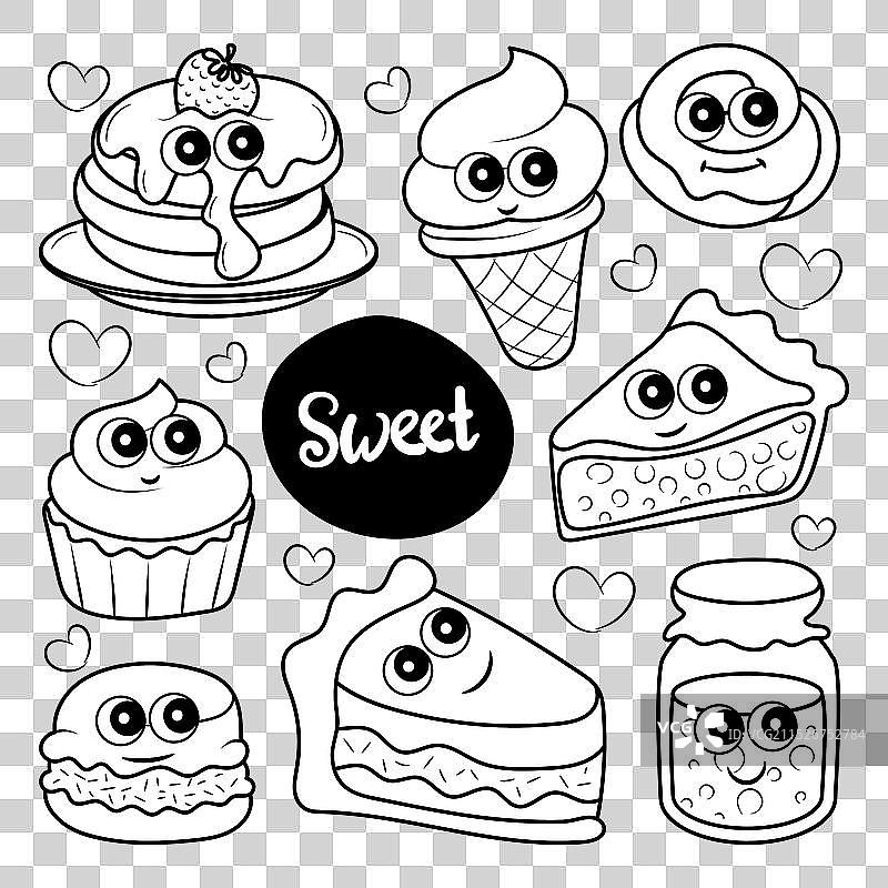 带手绘涂鸦元素的甜点合集图片素材