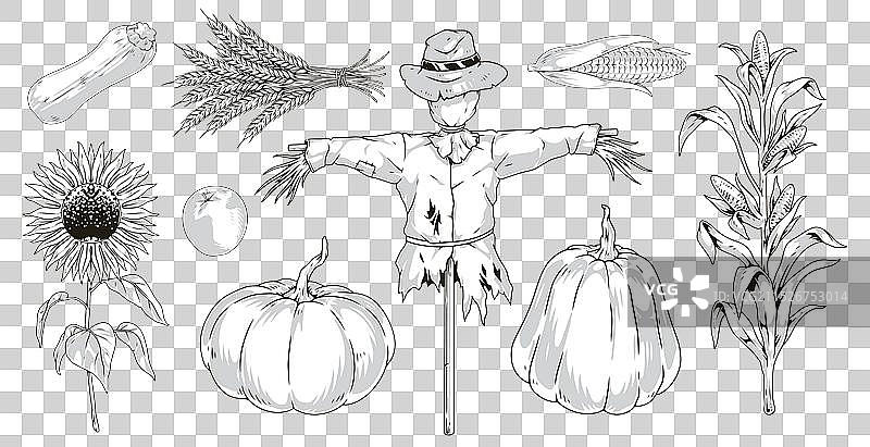 秋收单色徽章套装图片素材