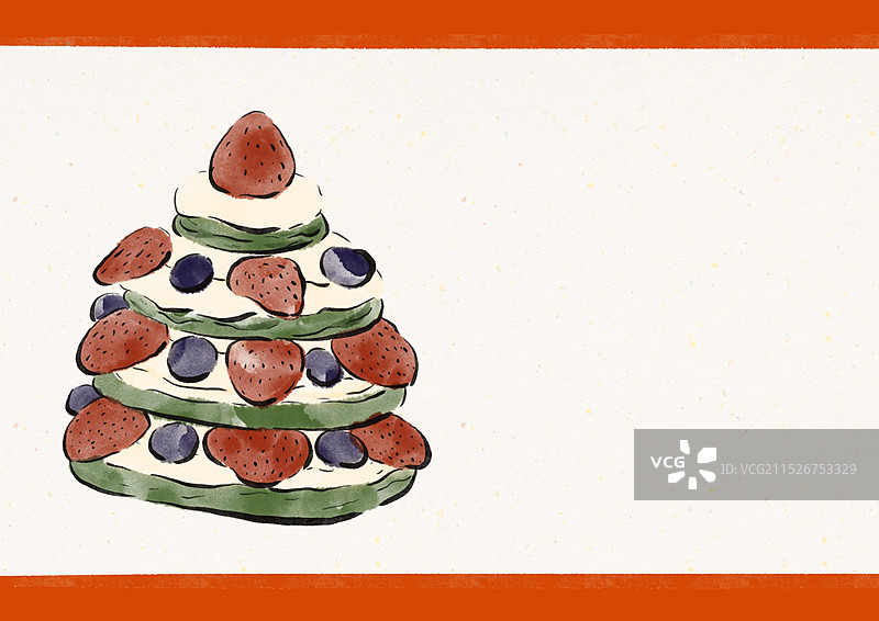 国潮风圣诞美食插画-圣诞水果松饼图片素材