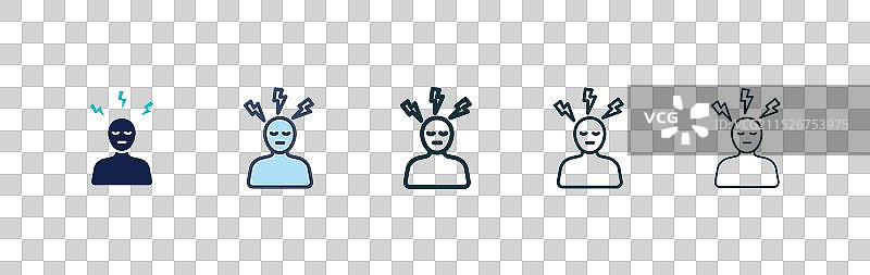 黑色填充和轮廓焦虑图标集图片素材