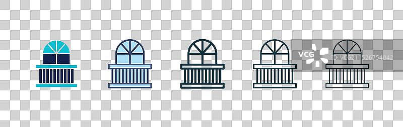 黑色填充和轮廓样式的阳台图标集图片素材