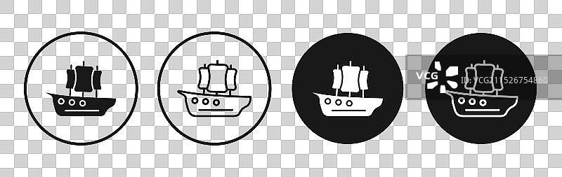 黑色轮廓的卡拉维尔帆船图标集图片素材