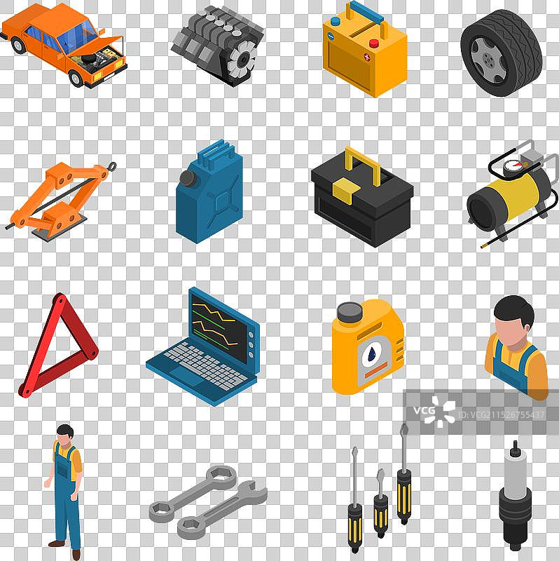 汽车服务等距视角隔离图标集图片素材