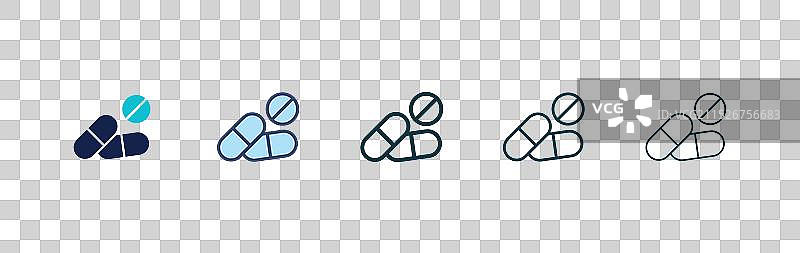 黑色填充和轮廓样式的药丸图标集图片素材