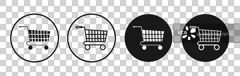 购物车图标，黑色填充和轮廓图片素材