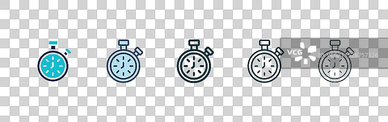 黑色填充和轮廓样式秒表图标集图片素材