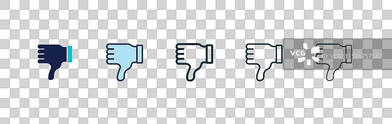 黑色填充和轮廓的拇指向下图标集图片素材