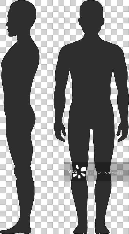 黑色男人轮廓正面和侧面视图图片素材
