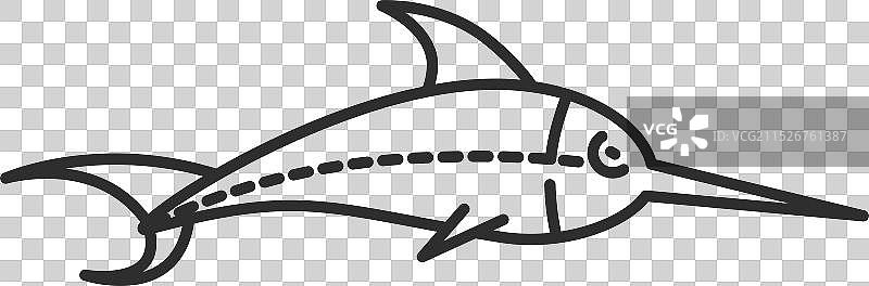 马林鱼线条图标：海洋动物与自然图片素材