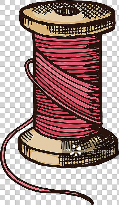 木制线轴上的缝纫线手绘图图片素材