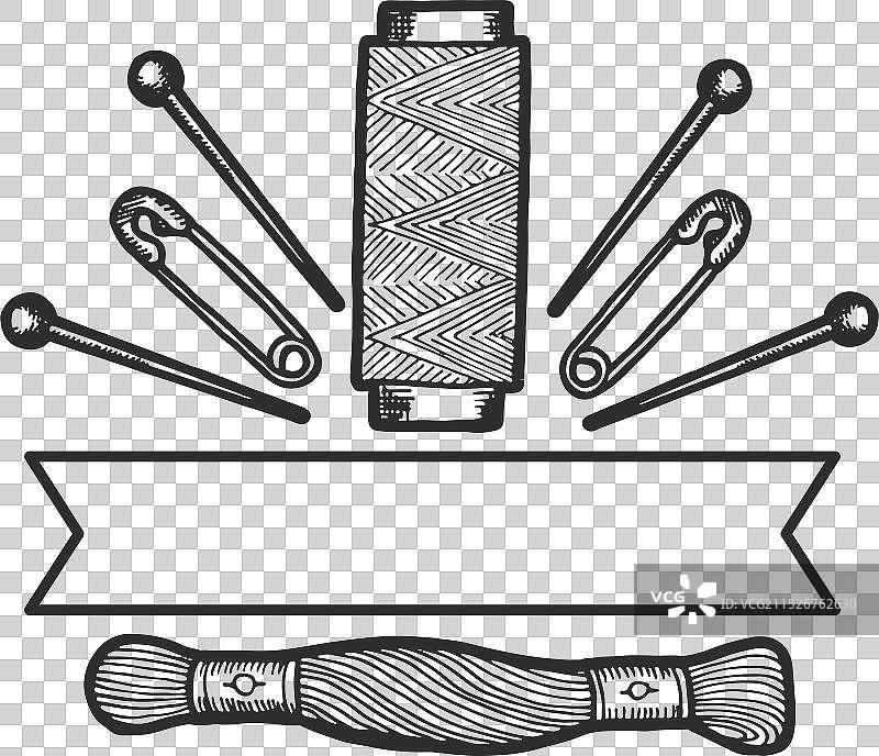 手绘缝纫师丝带标志图片素材