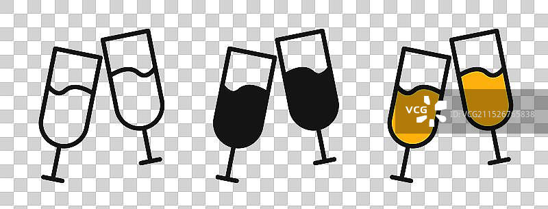 香槟酒杯细线条图标集图片素材