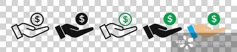 手中的钱细线图标集图片素材