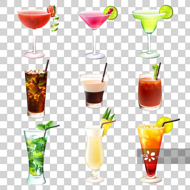 逼真鸡尾酒套装图片素材