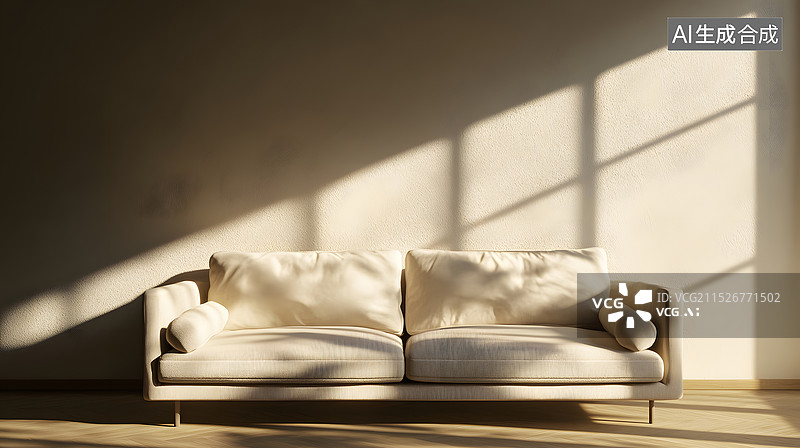【AI数字艺术】温暖的阳光照耀着舒适的客厅图片素材