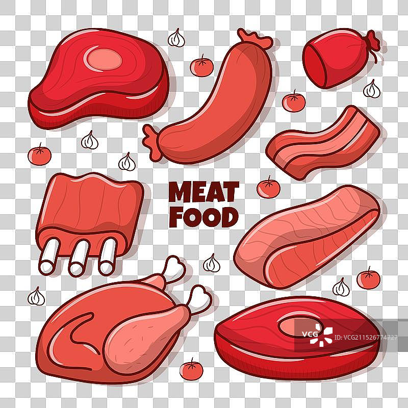 手绘彩色肉类食品元素图片素材