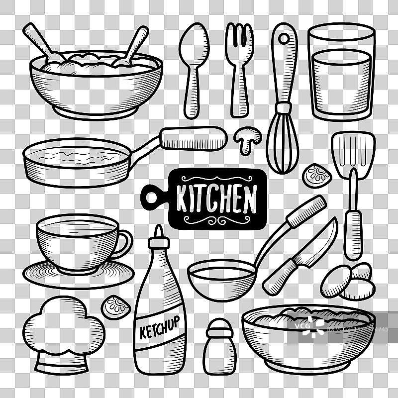 手绘厨房用具涂鸦合集图片素材