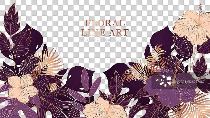 奢华金色热带花卉线条艺术图片素材