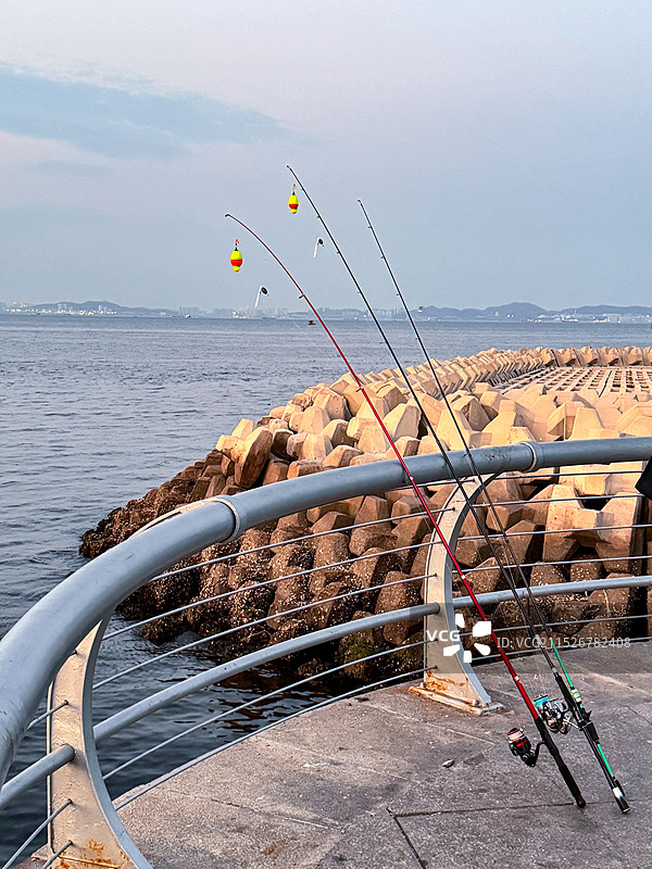 海边钓鱼 大连东港图片素材