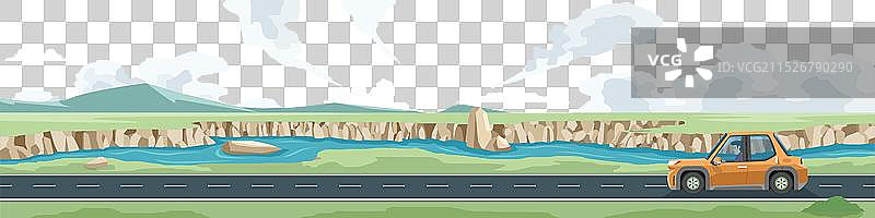 沥青路上的汽车横向视图图片素材