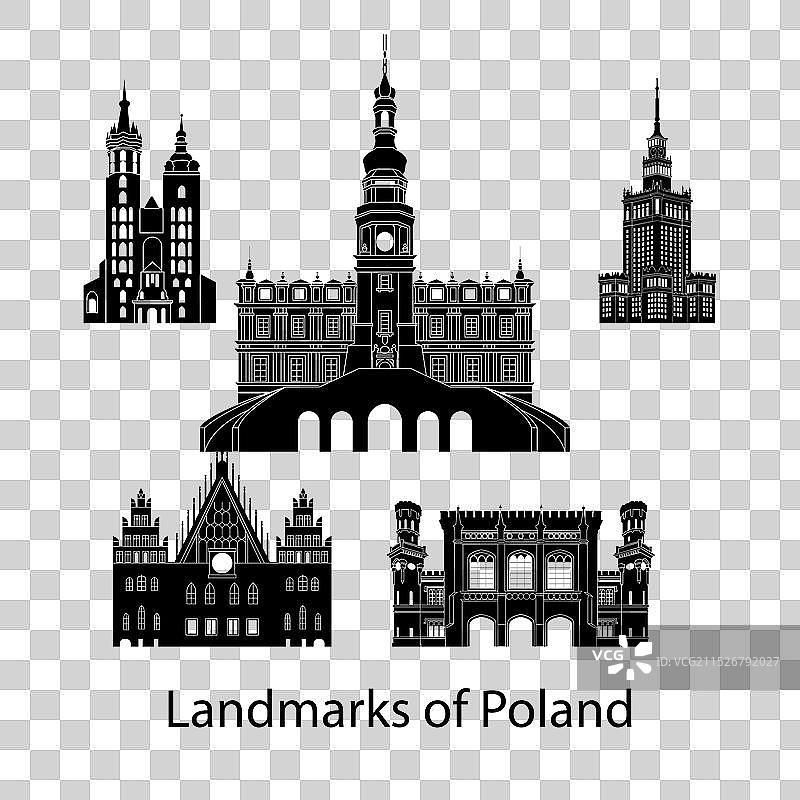 波兰著名地标轮廓剪影合集图片素材