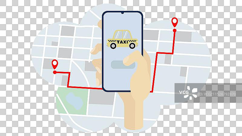 手机屏幕上的出租车与地图图片素材