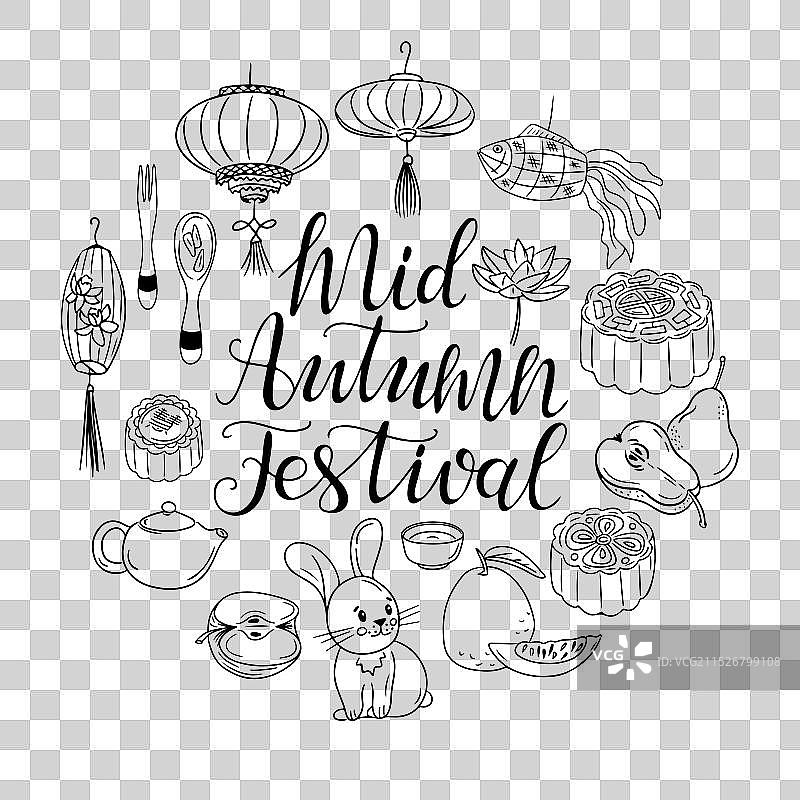 圆形中秋节涂鸦图案图片素材