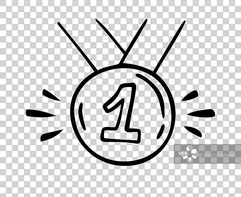 手绘金色第一名奖牌涂鸦轮廓图片素材