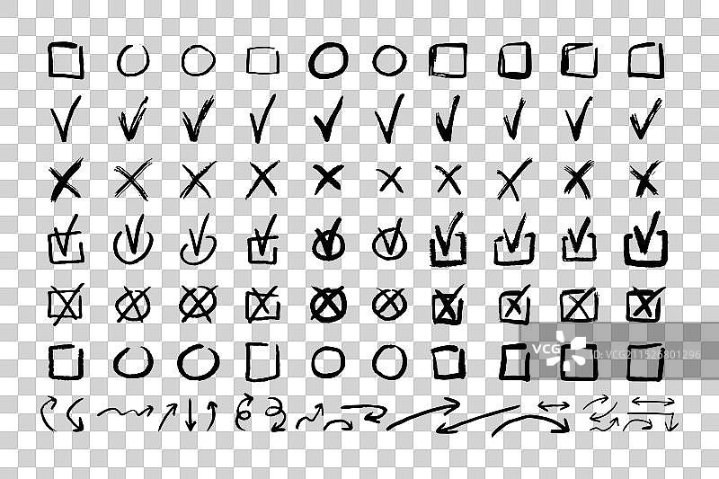 复选标记涂鸦黑线元素集合图片素材